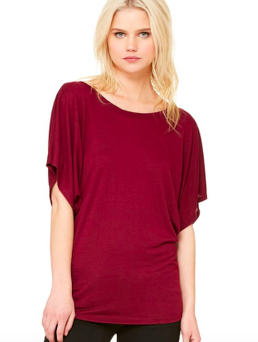 Flow Draped Sleeve Tee- Maroon