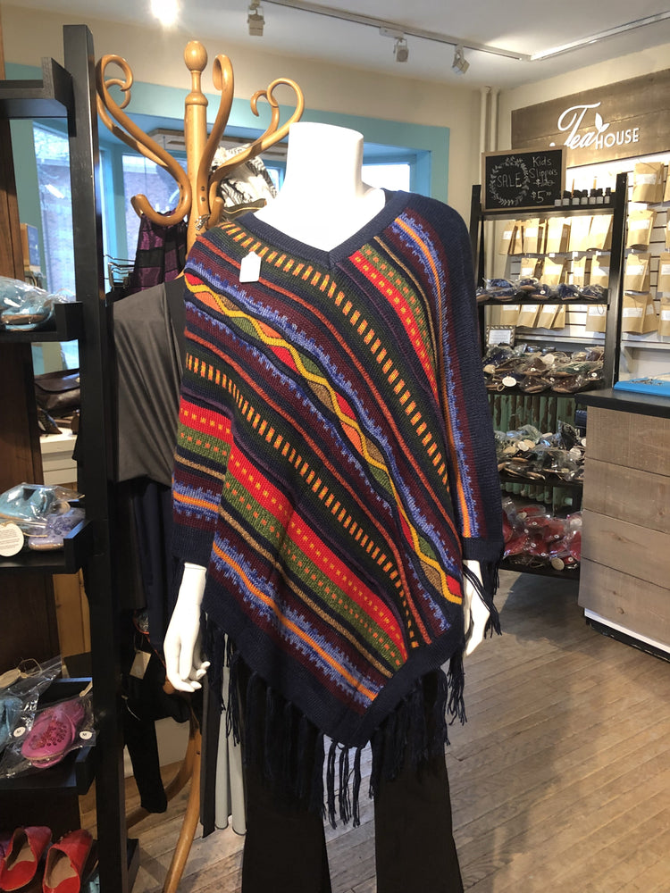 Fringe Poncho - Blue Blend