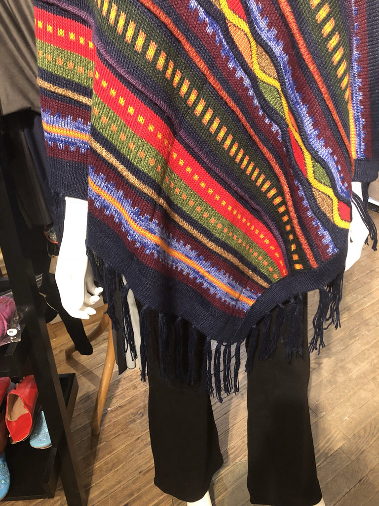 Fringe Poncho - Blue Blend