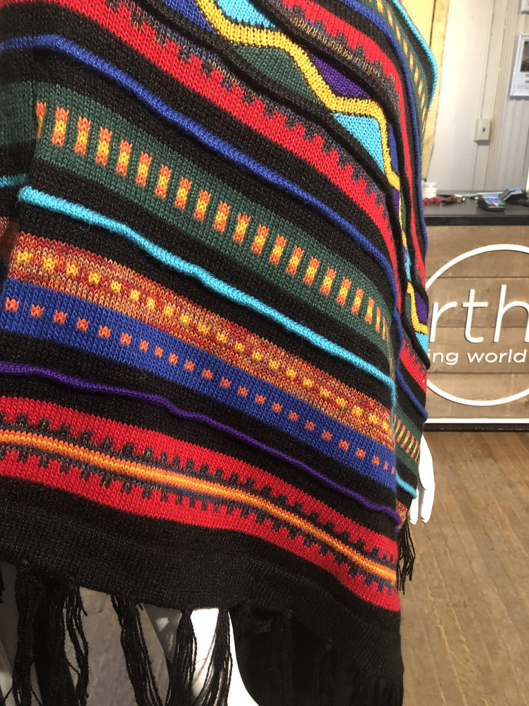 Fringe Poncho - Black Blend