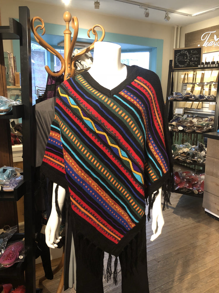 Fringe Poncho - Black Blend